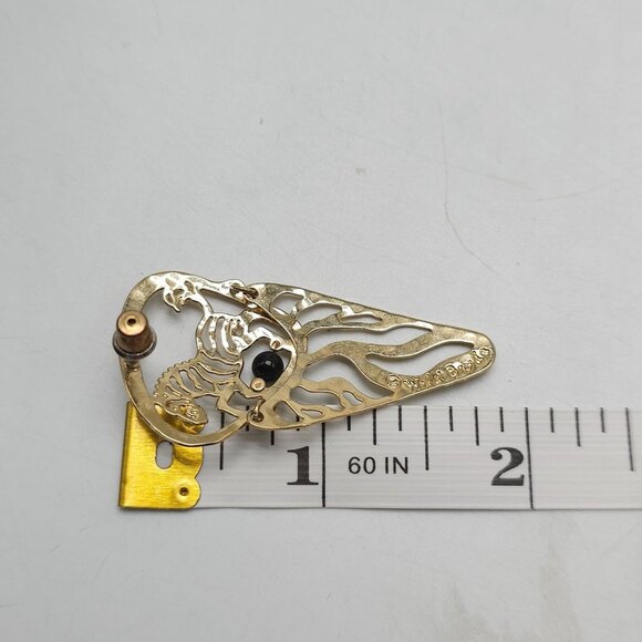 Gold Tone Wild Bryde Dangle Post Earrings With Black Onyx Accents Zebra Design - Picture 5 of 5